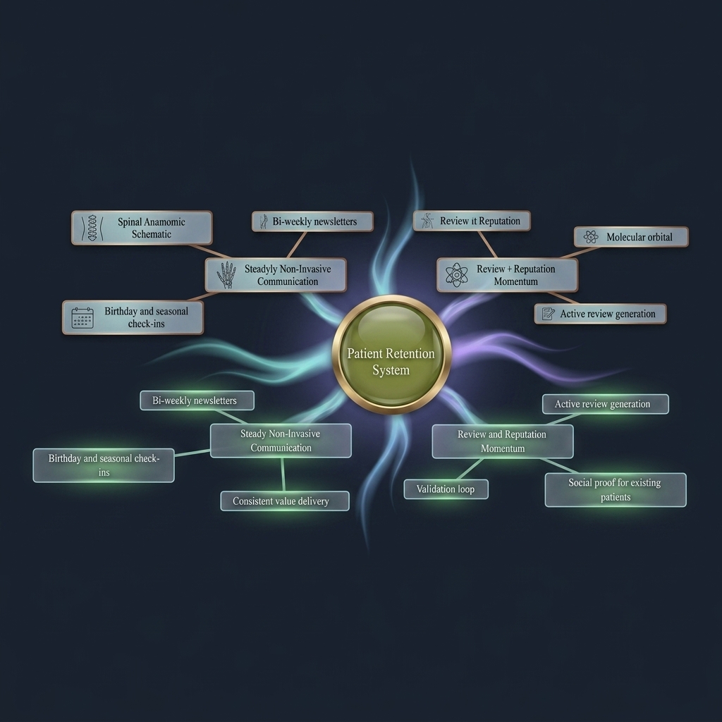 Mindmap of four core strategies for building a patient retention system