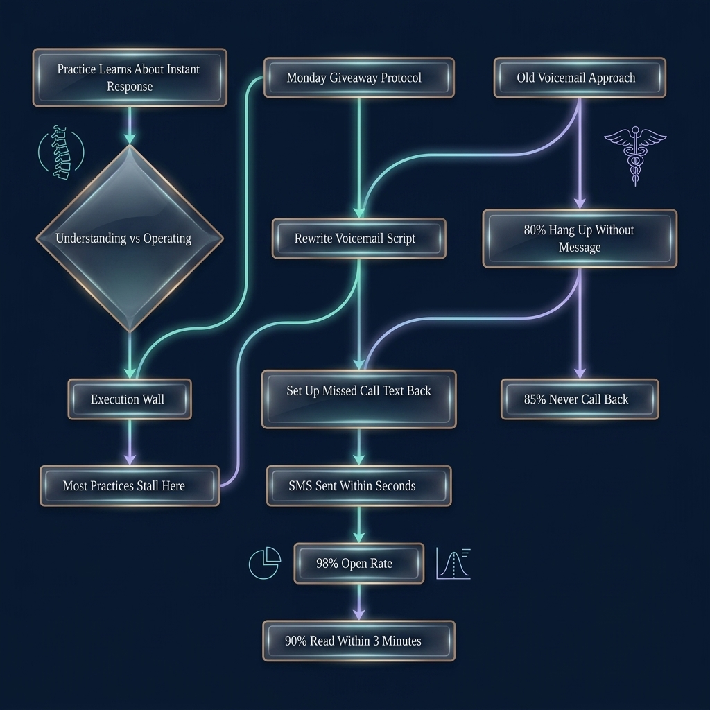Flowchart comparing execution barriers to instant response implementation outcomes