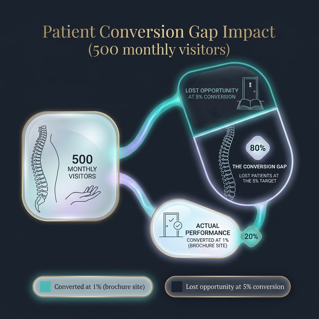 Pie chart comparing patient conversion rates between brochure and optimized websites