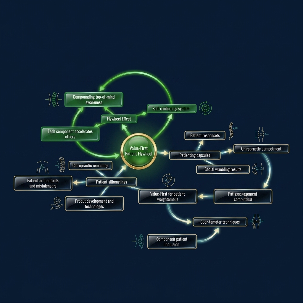 Mindmap of value-first patient flywheel with education, infrastructure, and momentum pillars