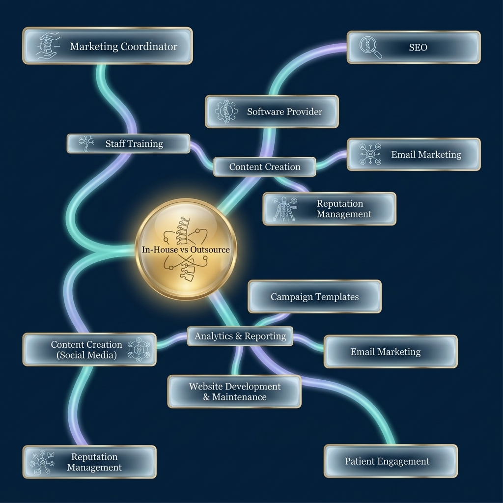 Mindmap comparing in-house front desk management versus outsourced call handling solutions