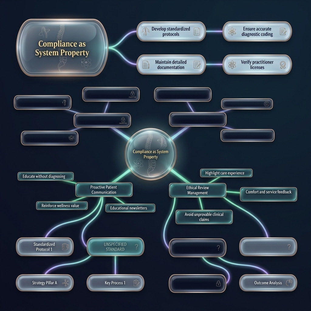 Mindmap of four compliance system properties for healthcare content creation
