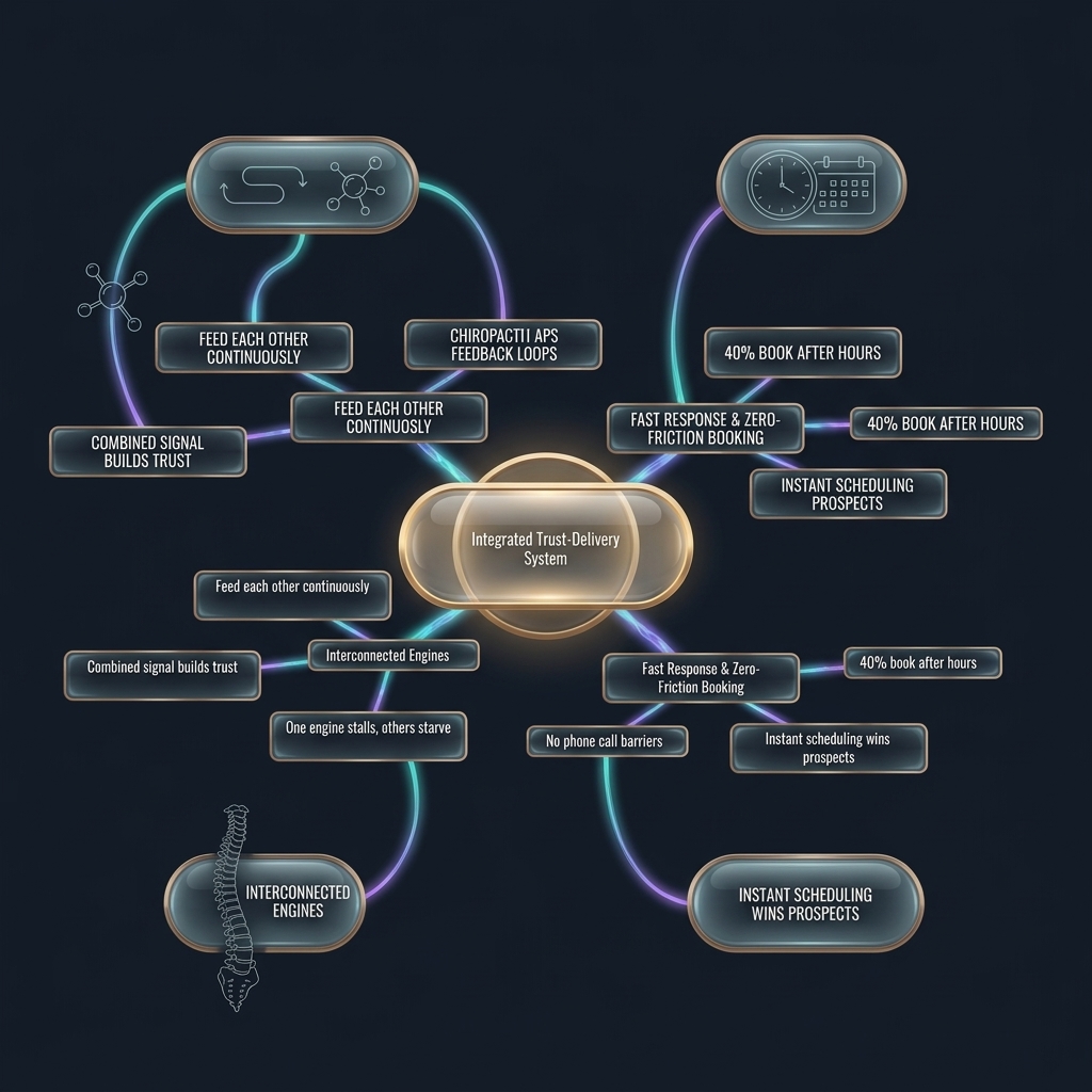Mindmap of integrated trust-delivery system with four interconnected pillars