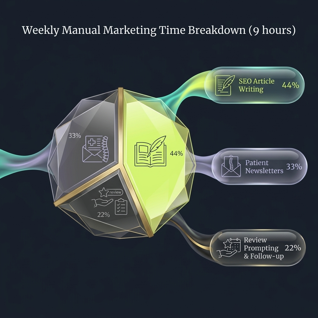 Pie chart of weekly manual marketing time allocation across three tasks