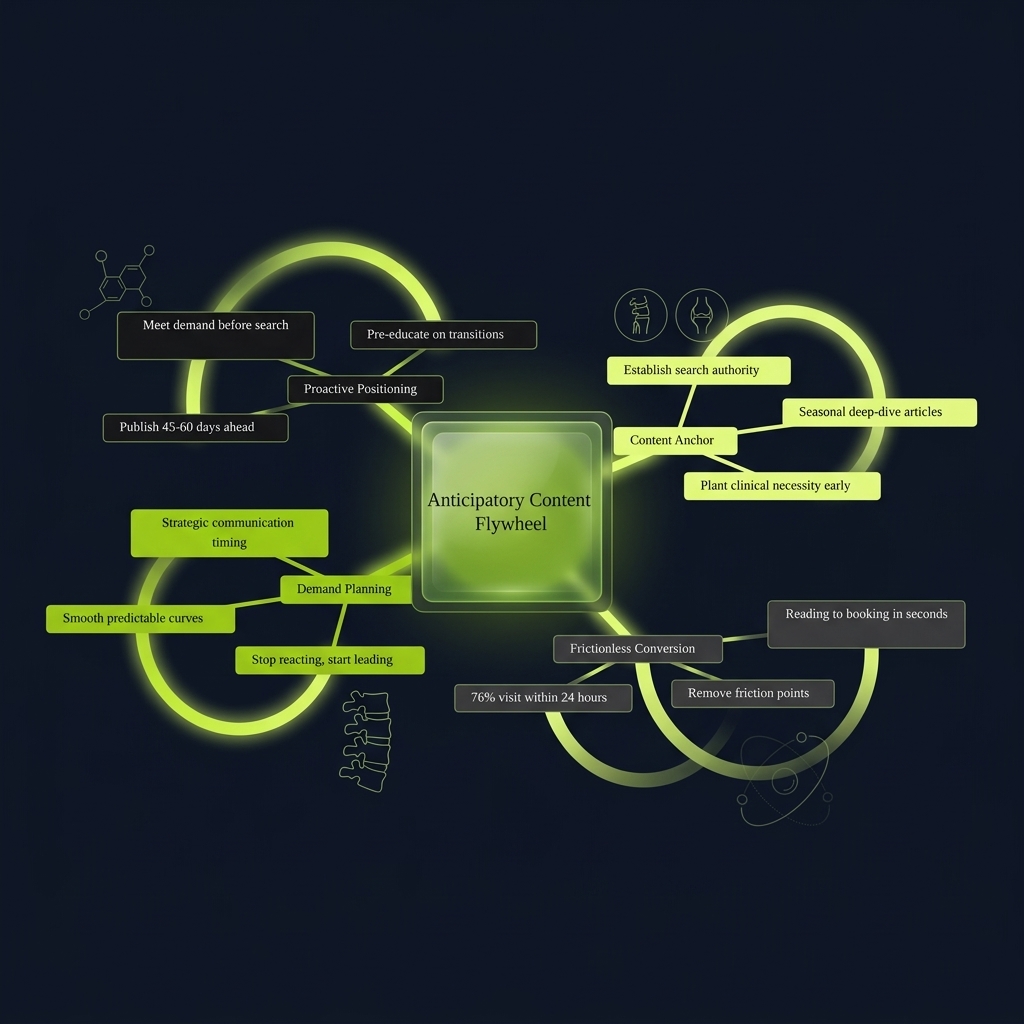 Mindmap of anticipatory content flywheel with four interconnected strategic components