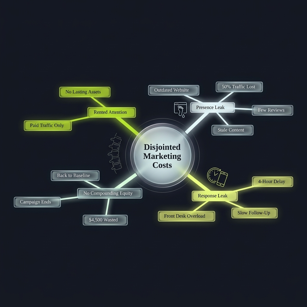 Mindmap of four cost drivers in disjointed marketing tactics and their financial impact