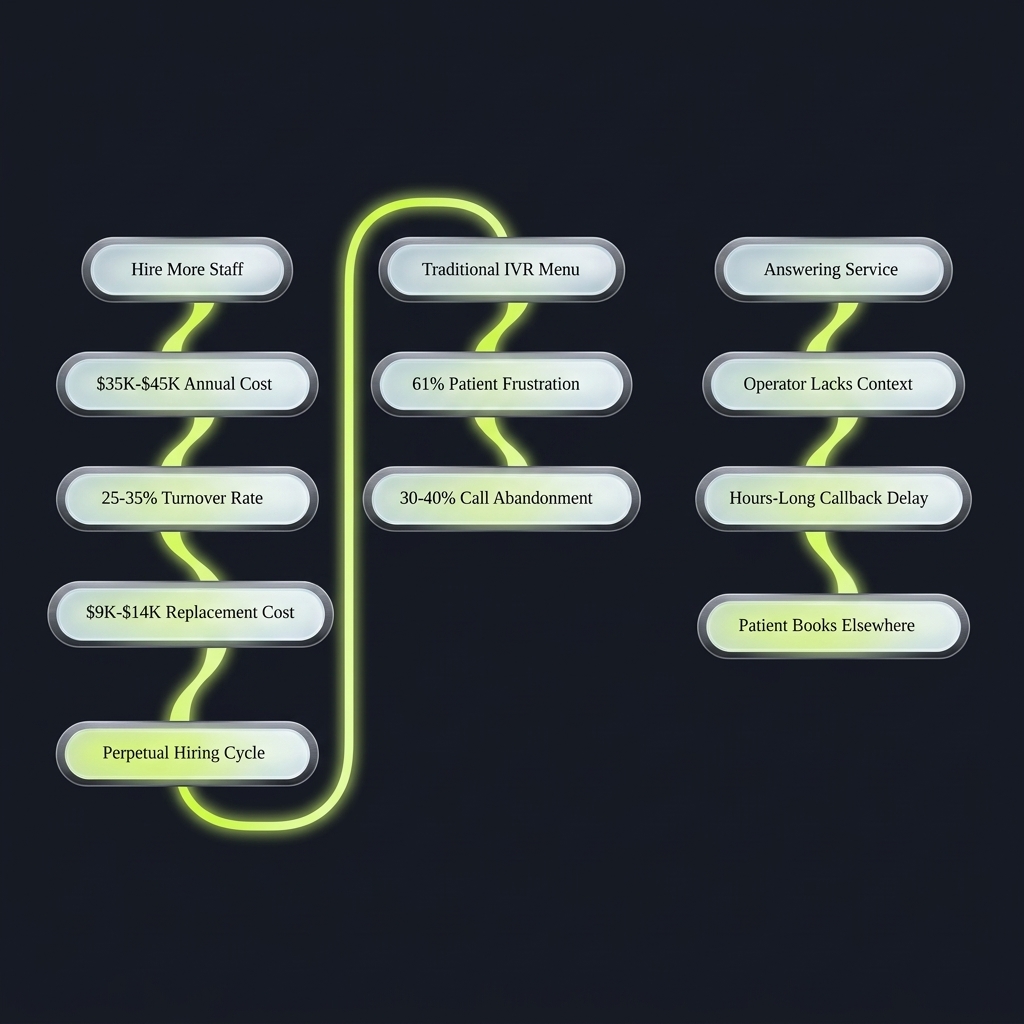 Flowchart comparing three staffing solutions and their operational cost cycles