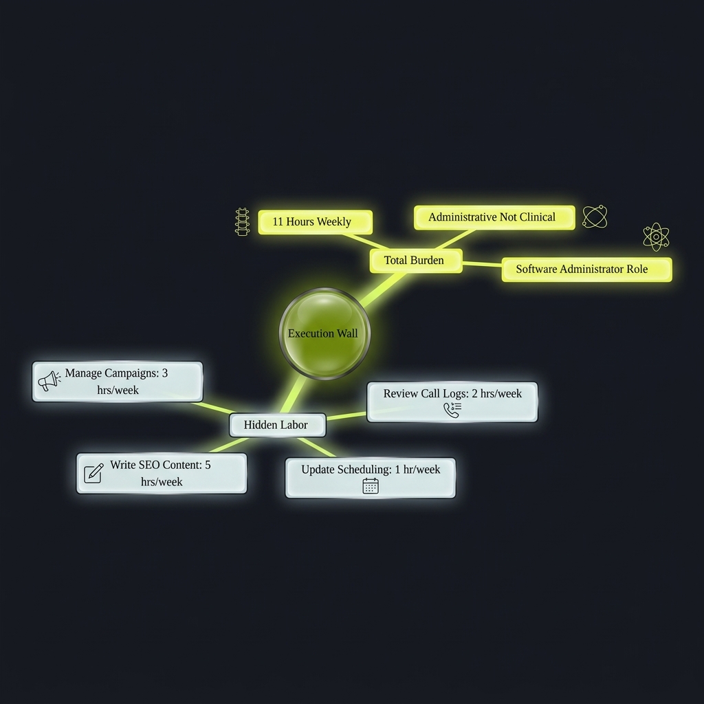 Mindmap of hidden administrative labor tasks and weekly time burden in AI phone systems