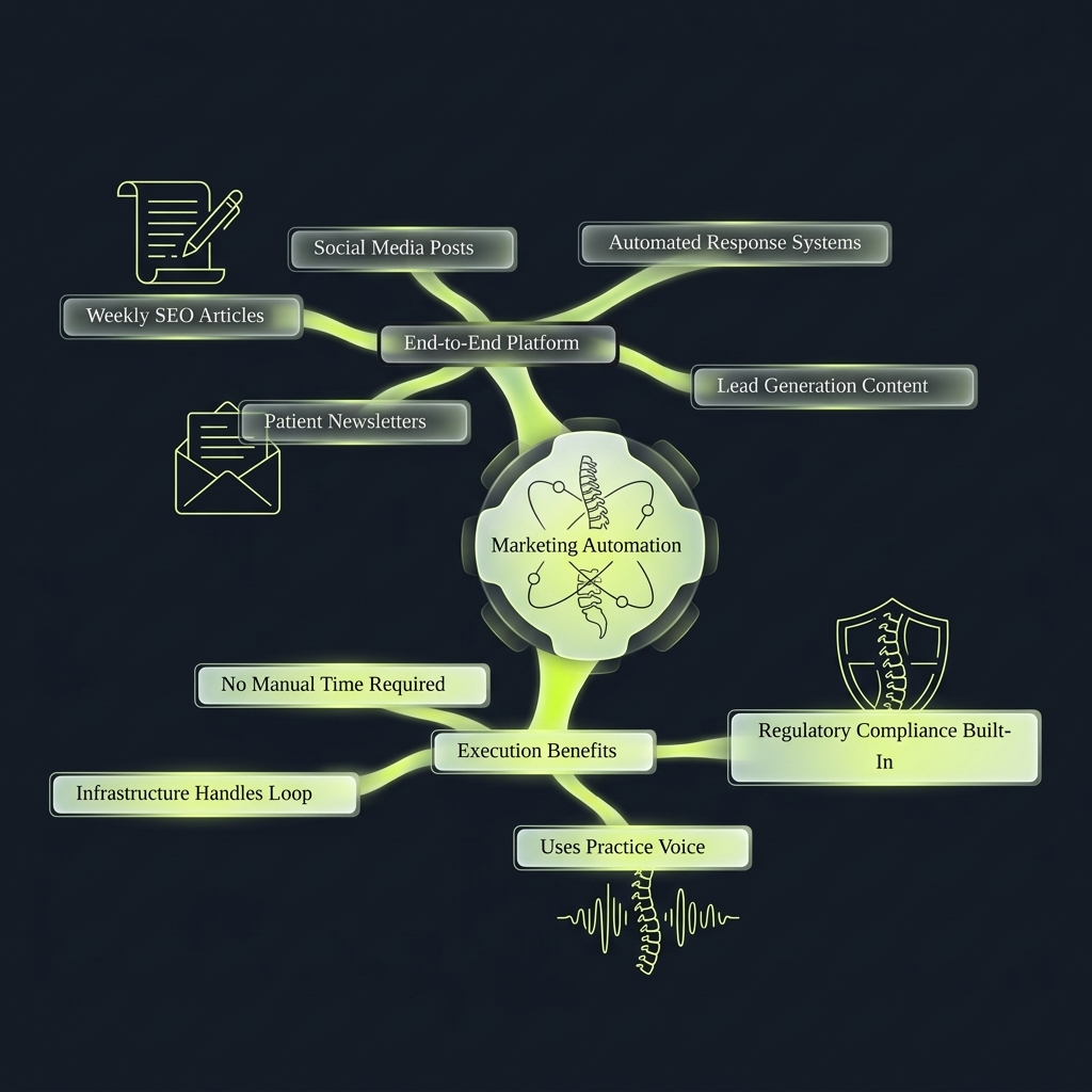 Mindmap of marketing automation platform with execution benefits and content types