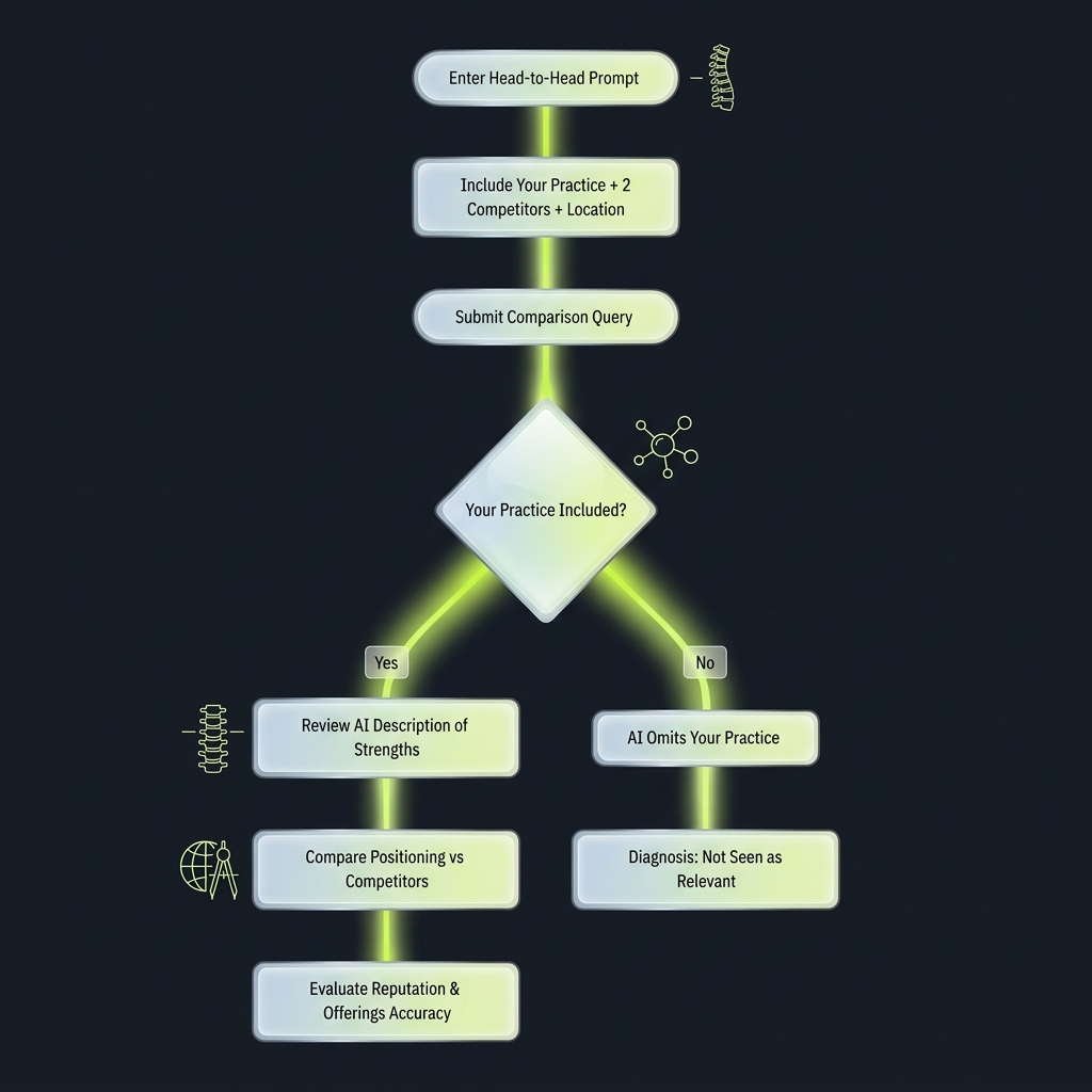 Flowchart comparing your practice against competitors in ChatGPT search results