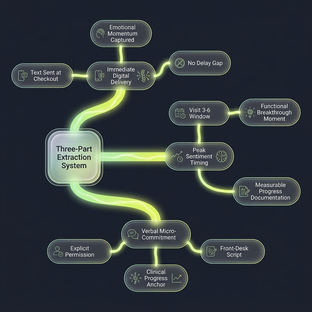 Mindmap of three-part extraction system for Google review requests