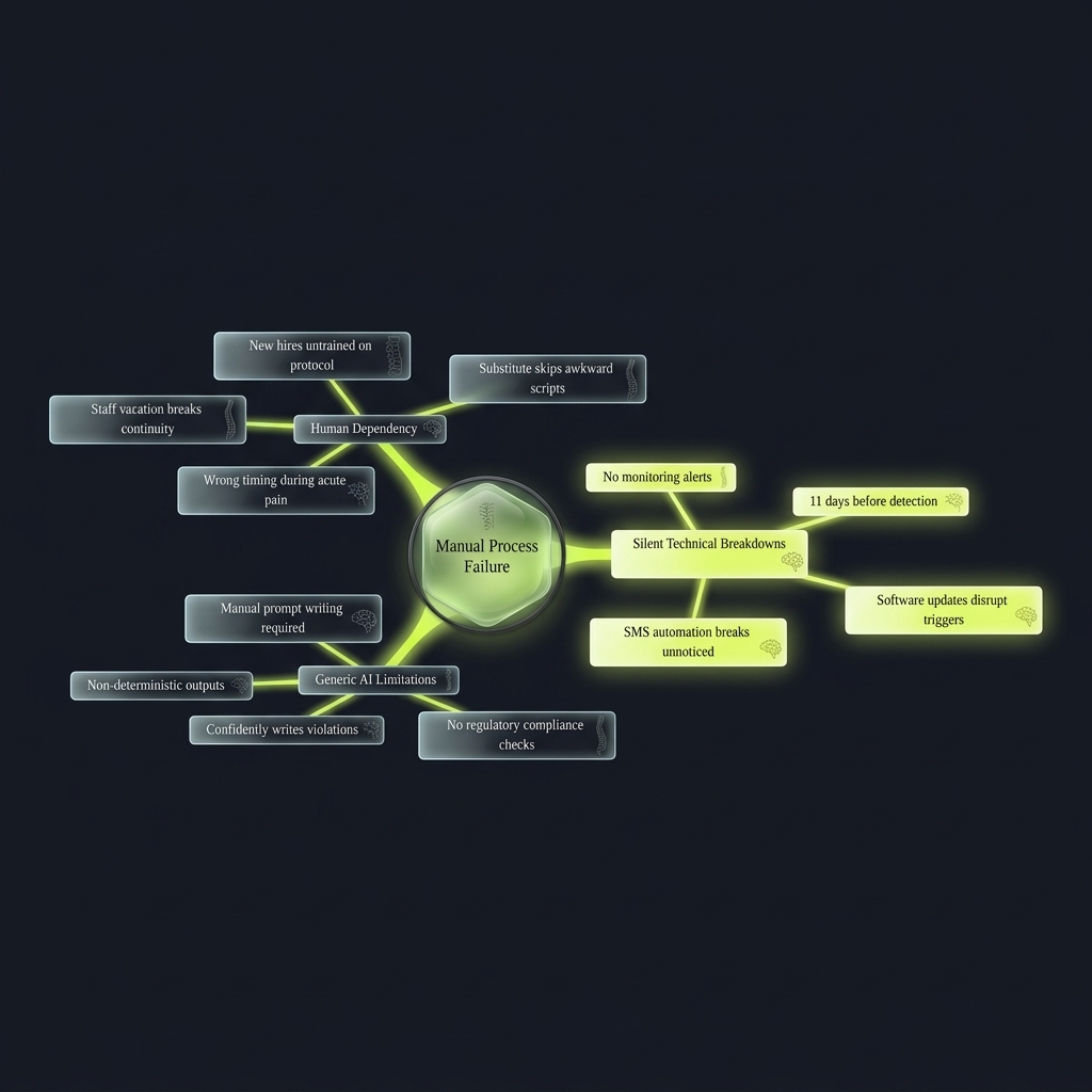 Mindmap of four root causes leading to manual process failure in review collection