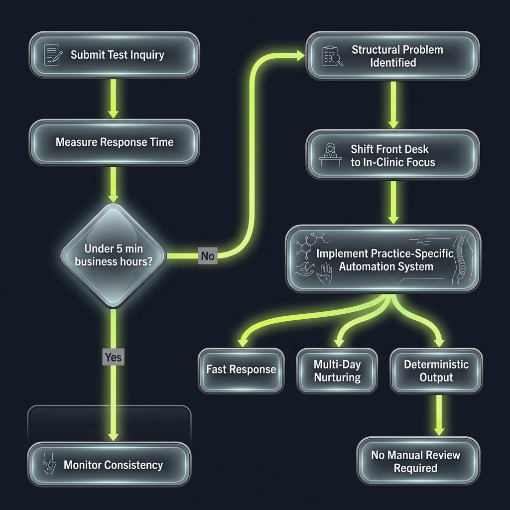 Flowchart tracing response time improvement from inquiry submission to automated output