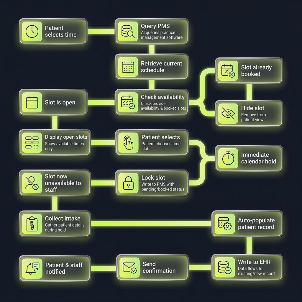 State diagram tracing appointment booking workflow from query to confirmation