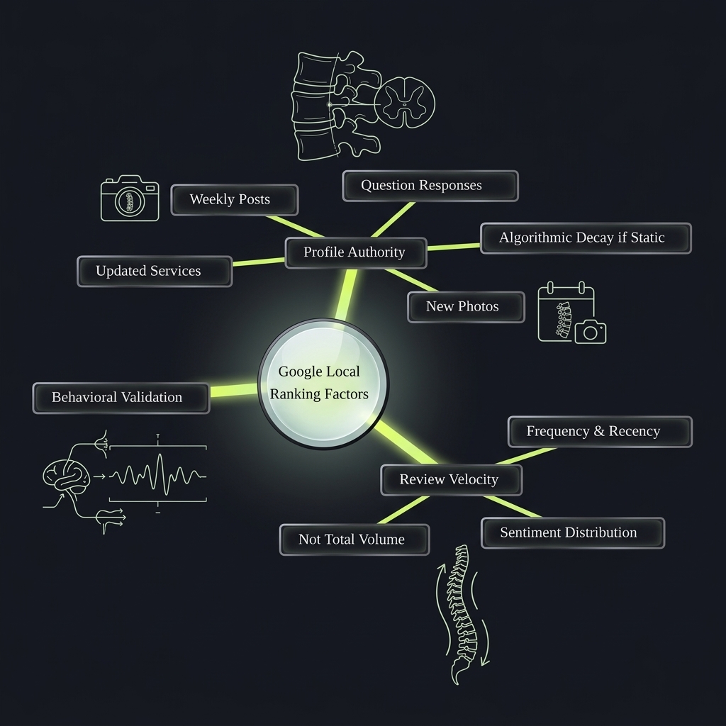 Mindmap of three core Google local ranking factors and their components
