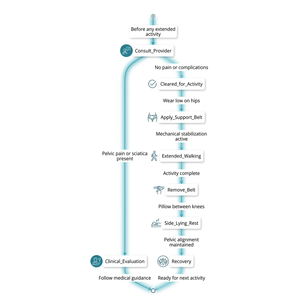 Halloween While Pregnant: Costumes, Comfort and Candy Walks State diagram branching pregnancy activity clearance into support strategies and recovery protocols